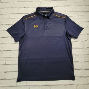Under Armour HeatGear Polo Shirt Navy Yellow Men's Medium Loose Fit